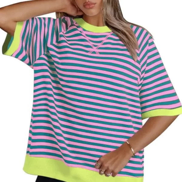 Camiseta Oversized Mujer Manga Corta con Cuello Redondo